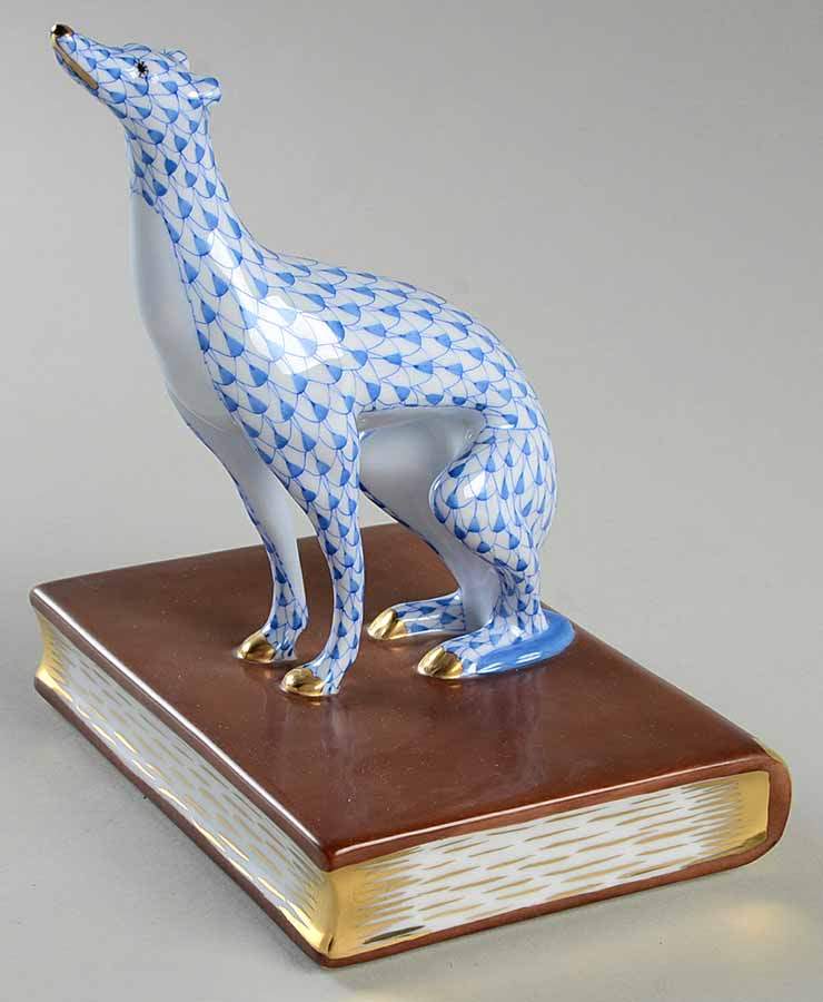Bookends Greyhound-Blue/Left - No Box by Herend-1