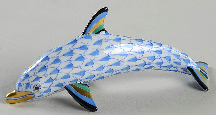 Dolphins Medium Dolphin-Blue - No Box by Herend-1