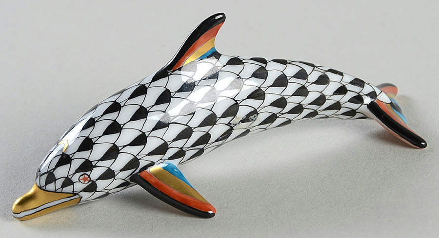 Dolphins Small Swimming Dolphin-Black/Color - No Box by Herend-1