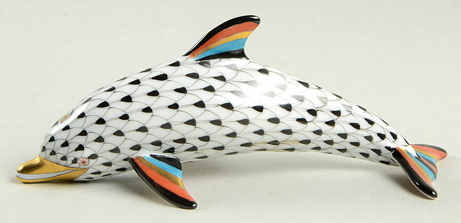Dolphins Large Swimming Dolphin-Black/Color - No Box by Herend-1
