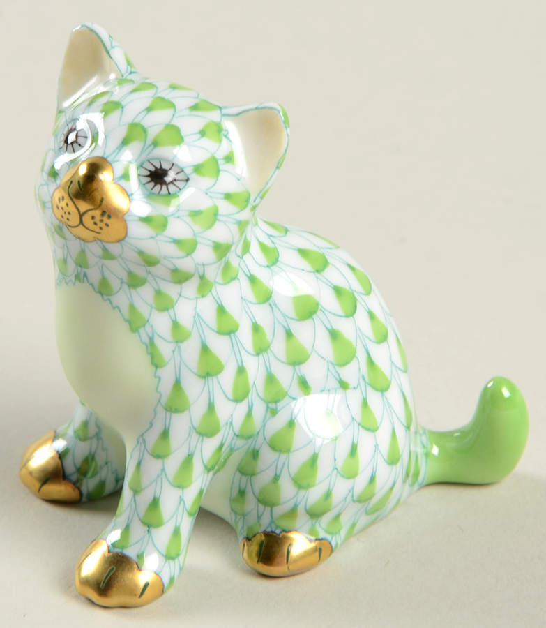 Cats Sitting Kitty-Key Lime - No Box by Herend-1