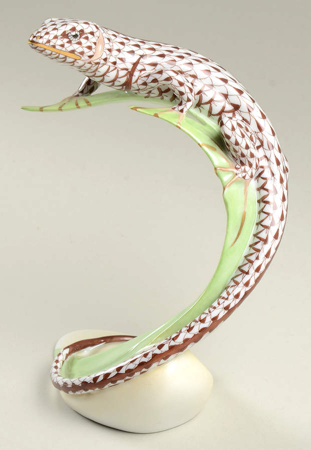 Reptiles-Snakes Lizard On Leaf-Chocolate - No Box by Herend-1