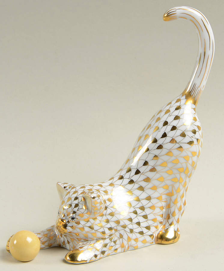 Cats Cat With Ball-Gold - No Box by Herend-1