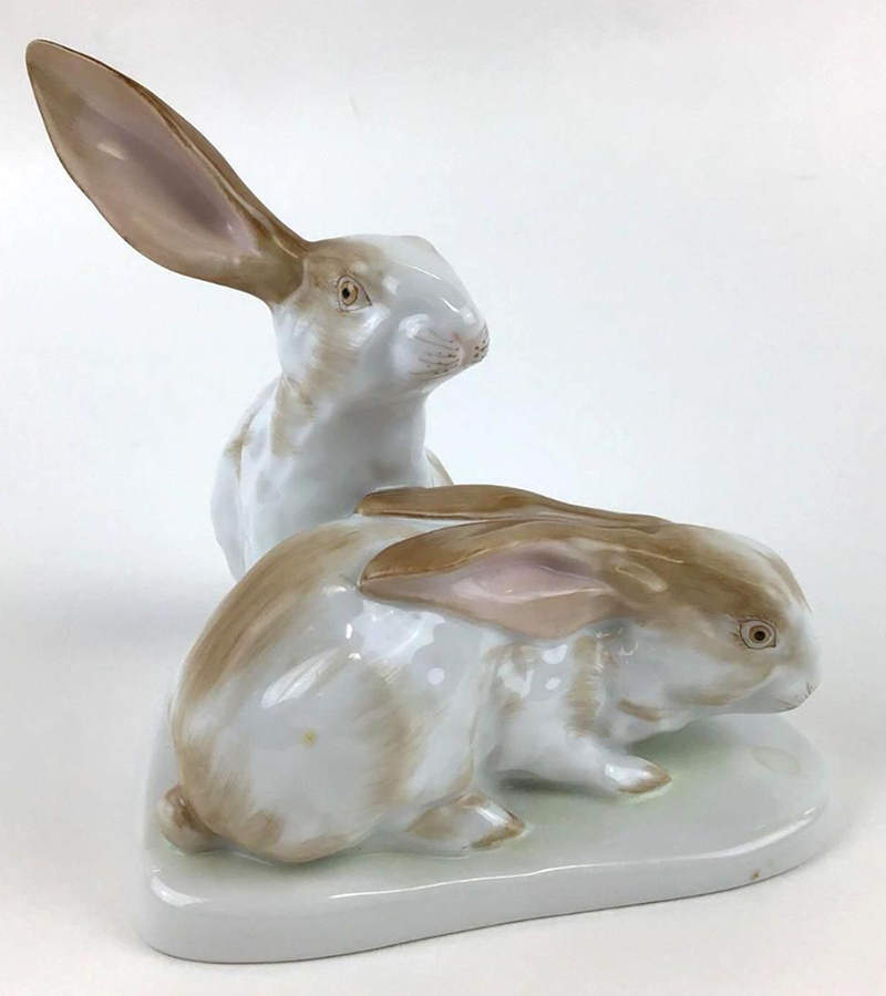 Rabbits & Bunnies (More Than 1) Pair Of Rabbits-Natural - No Box by Herend-1