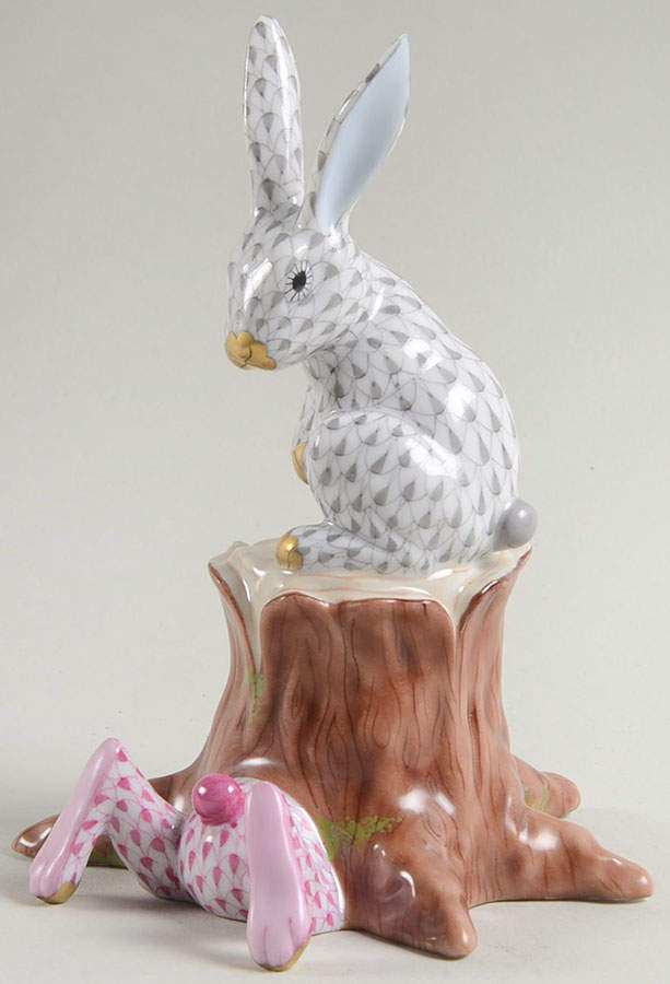 Rabbits & Bunnies (More Than 1) Down The Rabbit Hole-Grey/Raspberry - No Box by Herend-1