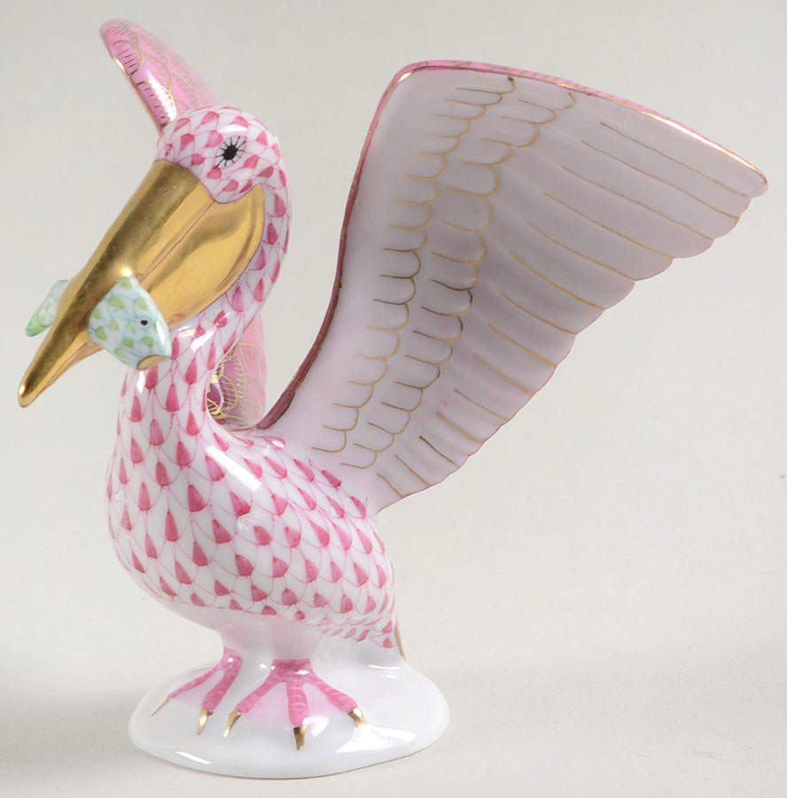 Waterfowl Pelican With Fish-Raspberry - No Box by Herend-1