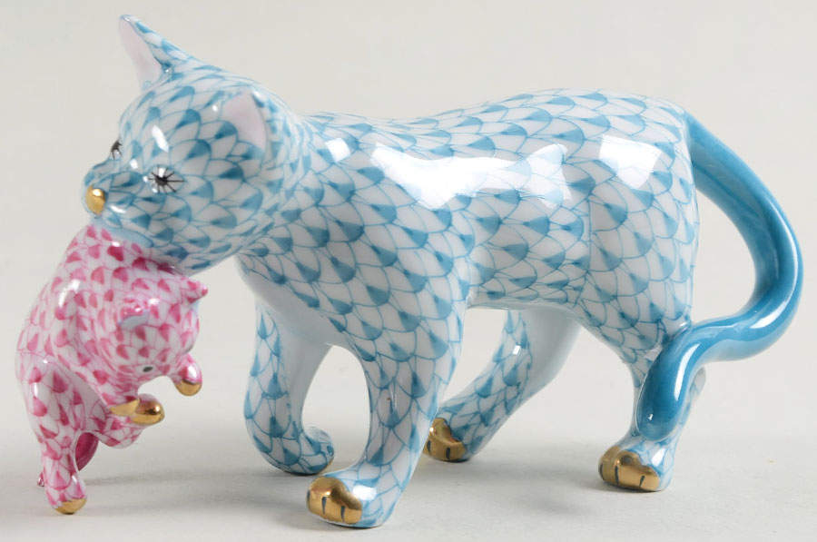 Cats Motherly Love-Turquoise/Raspberry - No Box by Herend-1
