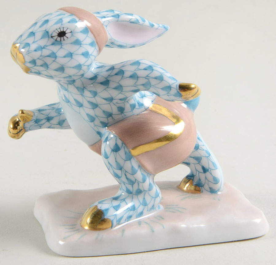 Rabbits-Bunnies (Sports) Running Bunny-Turquoise - No Box by Herend-1