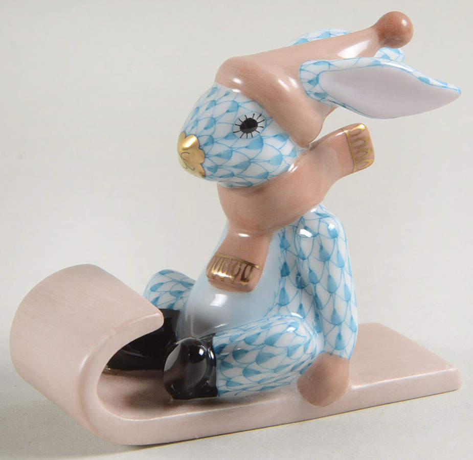 Rabbits-Bunnies (Sports) Sledding Bunny-Turquoise - No Box by Herend-1