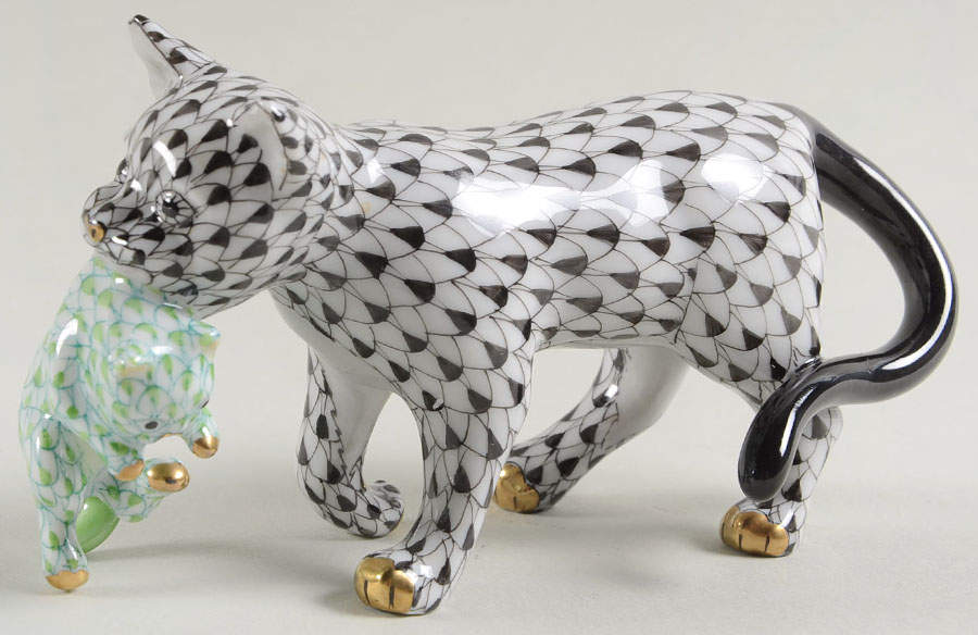 Cats Motherly Love-Black/Key Lime - No Box by Herend-1