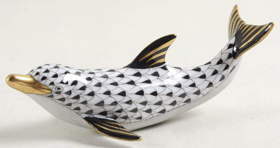 Dolphins Playful Dolphin-Black - No Box by Herend-1