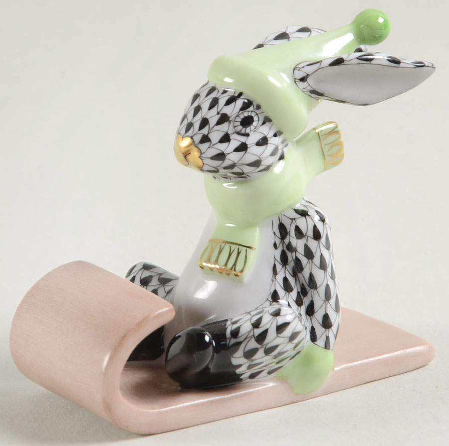 Rabbits-Bunnies (Sports) Sledding Bunny-Black - No Box by Herend-1
