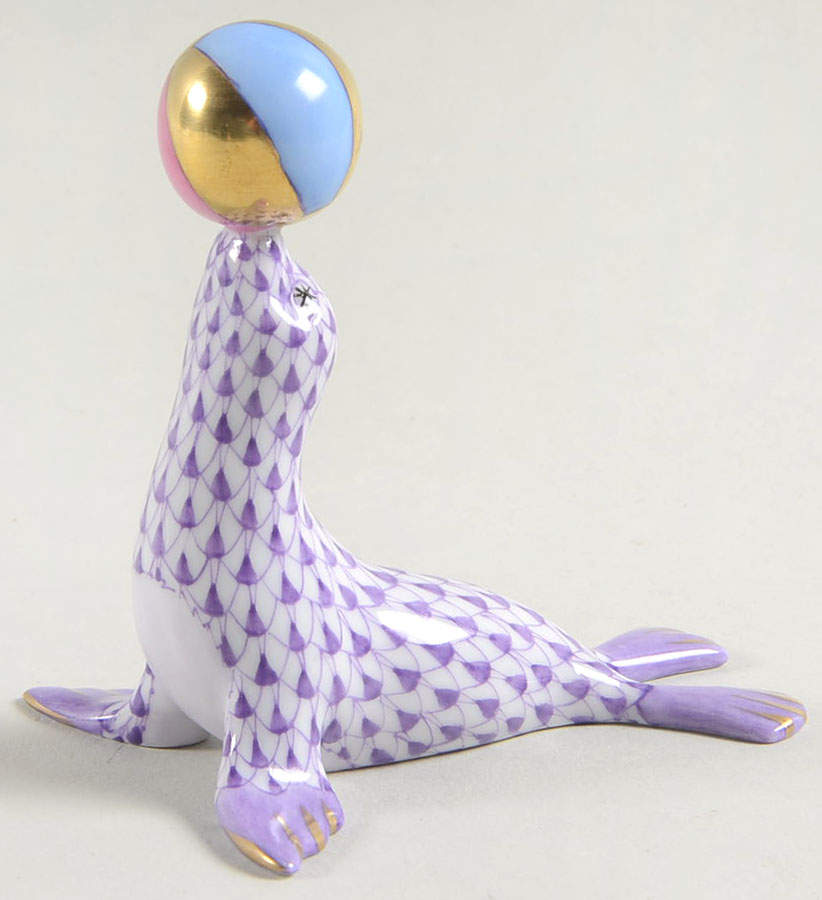 Sea Marine Animals Sea Lion With Ball-Lilac - No Box by Herend-1