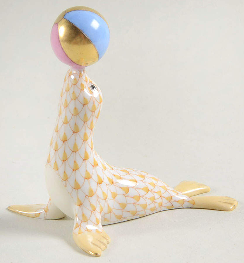 Sea Marine Animals Sea Lion With Ball-Butterscotch - No Box by Herend-1