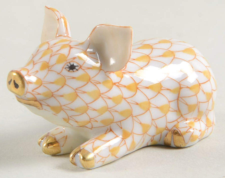 Pigs Little Pig Lying-Butterscotch - No Box by Herend-1