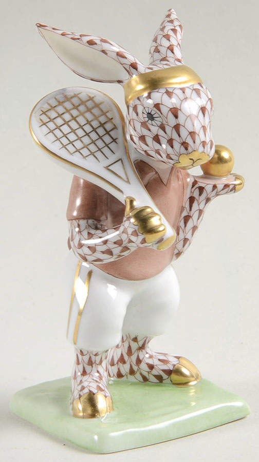 Rabbits-Bunnies (Sports) Tennis Bunny-Chocolate - No Box by Herend-1