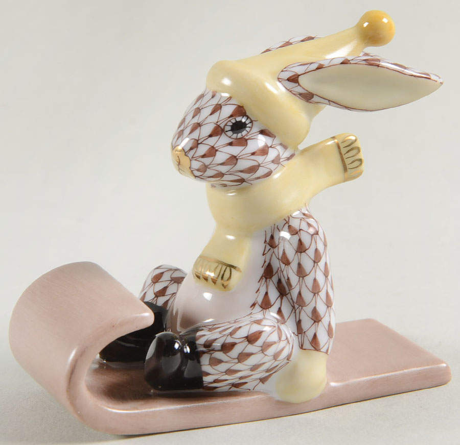 Rabbits-Bunnies (Sports) Sledding Bunny-Chocolate - No Box by Herend-1