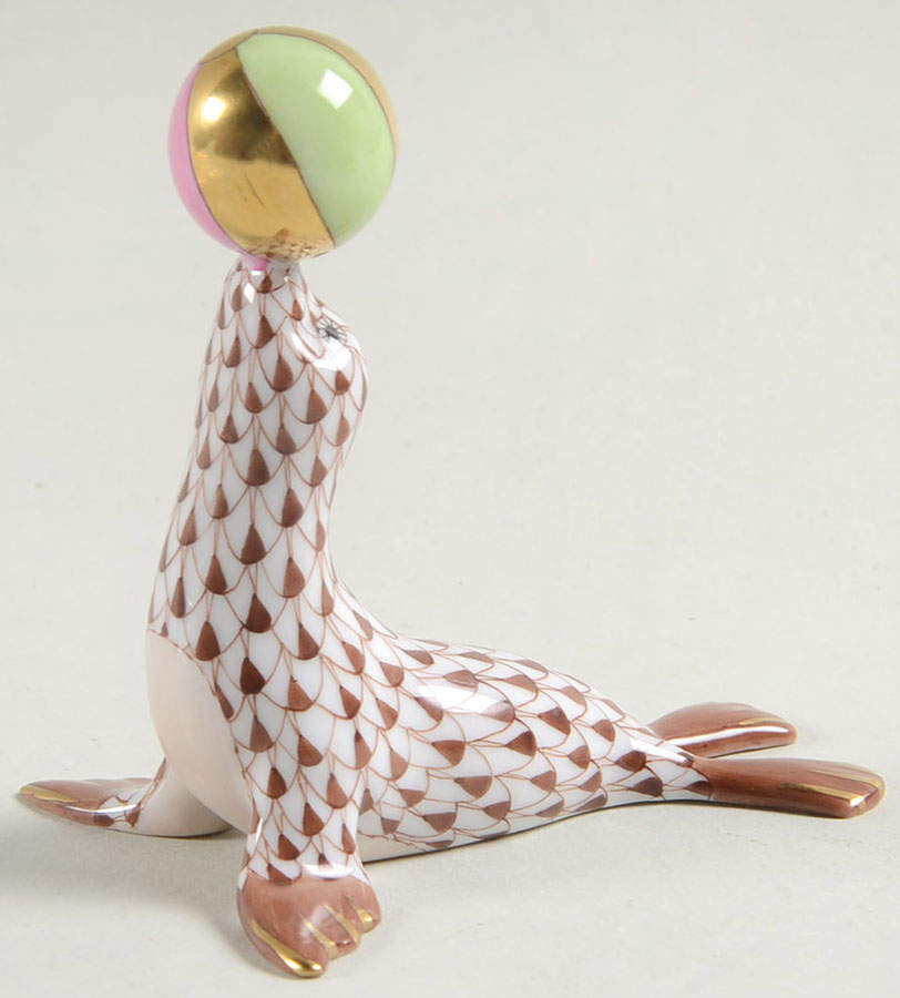 Sea Marine Animals Sea Lion With Ball-Chocolate - No Box by Herend-1