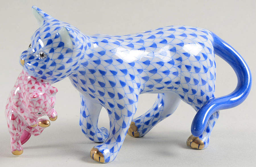 Cats Motherly Love-Sapphire/Raspberry - No Box by Herend-1