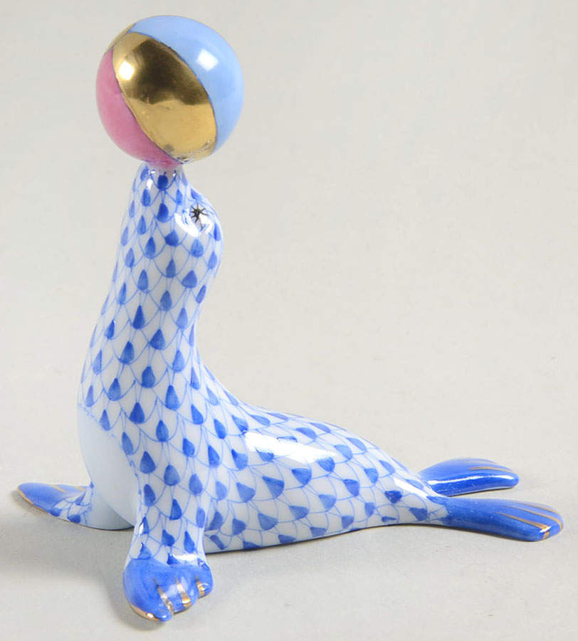 Sea Marine Animals Sea Lion With Ball-Sapphire - No Box by Herend-1