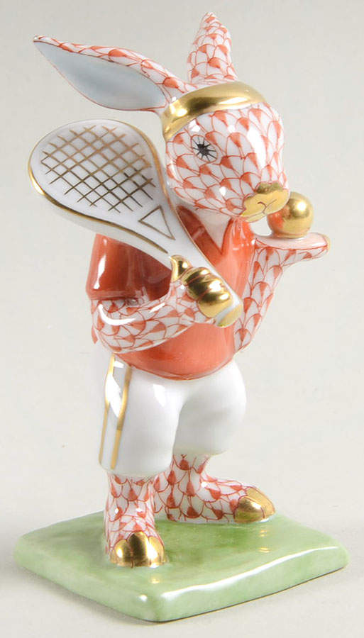 Rabbits-Bunnies (Sports) Tennis Bunny-Rust - No Box by Herend-1