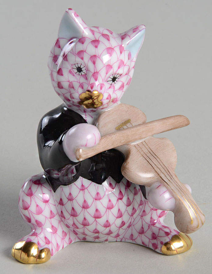 Cats Cat With Fiddle-Raspberry - No Box by Herend-1