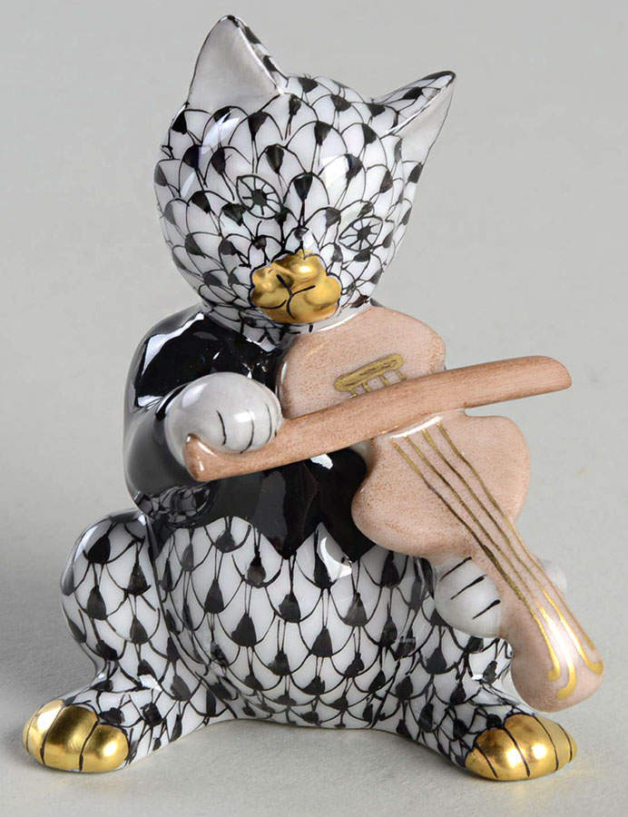 Cats Cat With Fiddle-Black - No Box by Herend-1