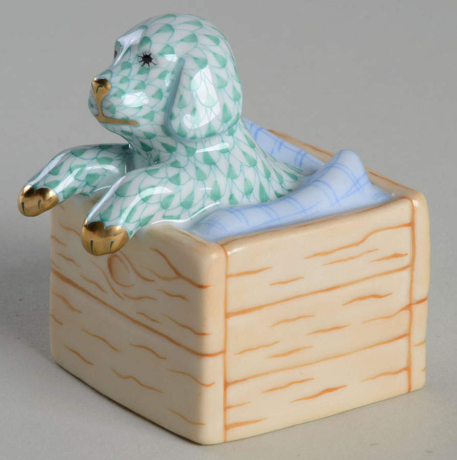 Dogs Puppy In Crate-Green - No Box by Herend-1