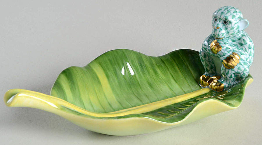 Monkeys Monkey On Banana Leaf-Green - No Box by Herend-1