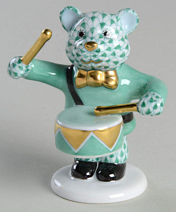 Childrens's Gifts & Toys Little Drummer Bear-Green - No Box by Herend-1