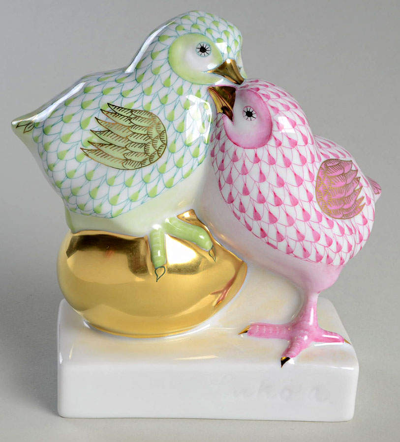 Hen & Chicks Chicks On Golden Egg-Key Lime/Raspberry - No Box by Herend-1