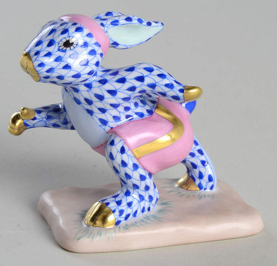 Rabbits-Bunnies (Sports) Running Bunny-Sapphire/Pink - No Box by Herend-1
