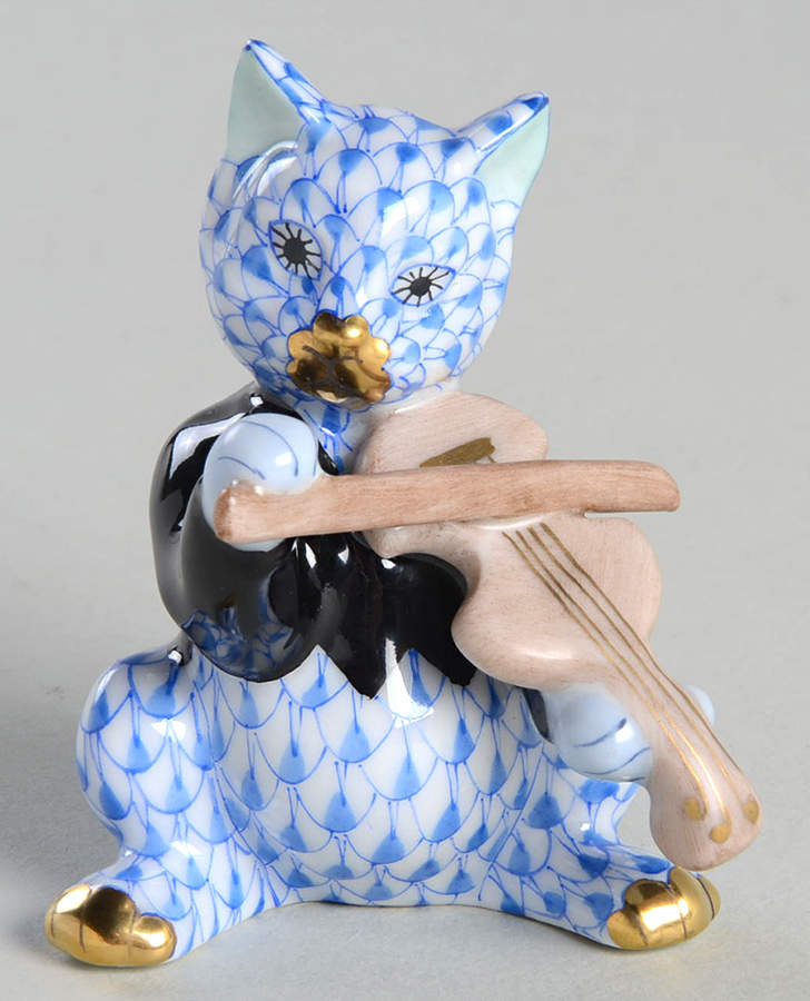 Cats Cat With Fiddle-Blue - No Box by Herend-1
