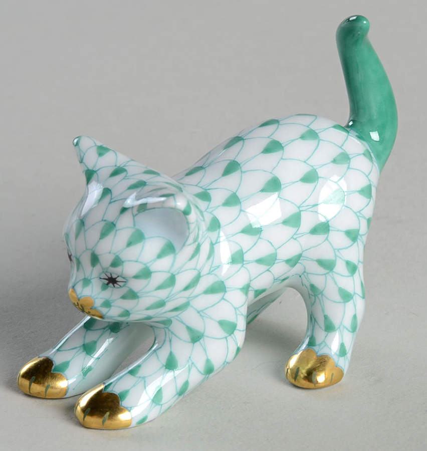 Cats Stretching Kitty-Green - No Box by Herend-1