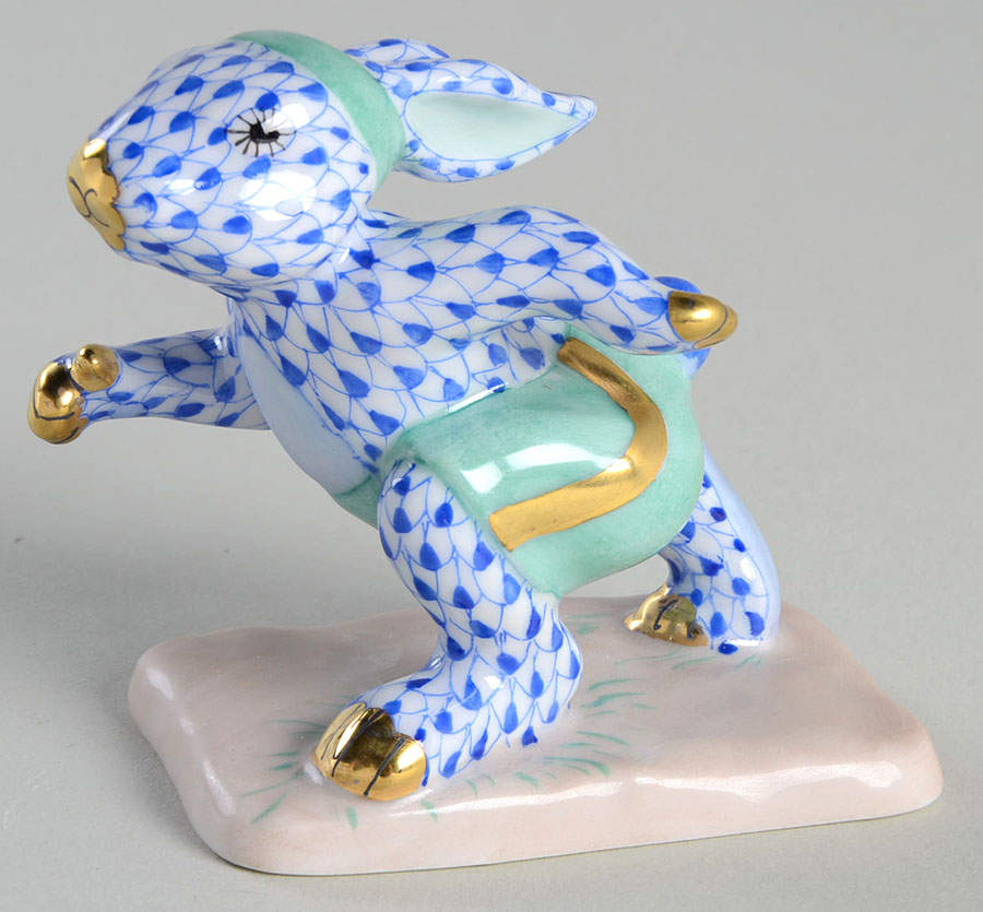 Rabbits-Bunnies (Sports) Running Bunny-Sapphire/Green - No Box by Herend-1