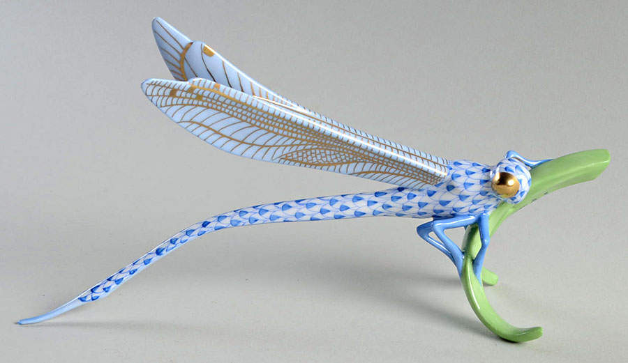 Bugs & Friends Dragonfly On Grass-Blue - No Box by Herend-1