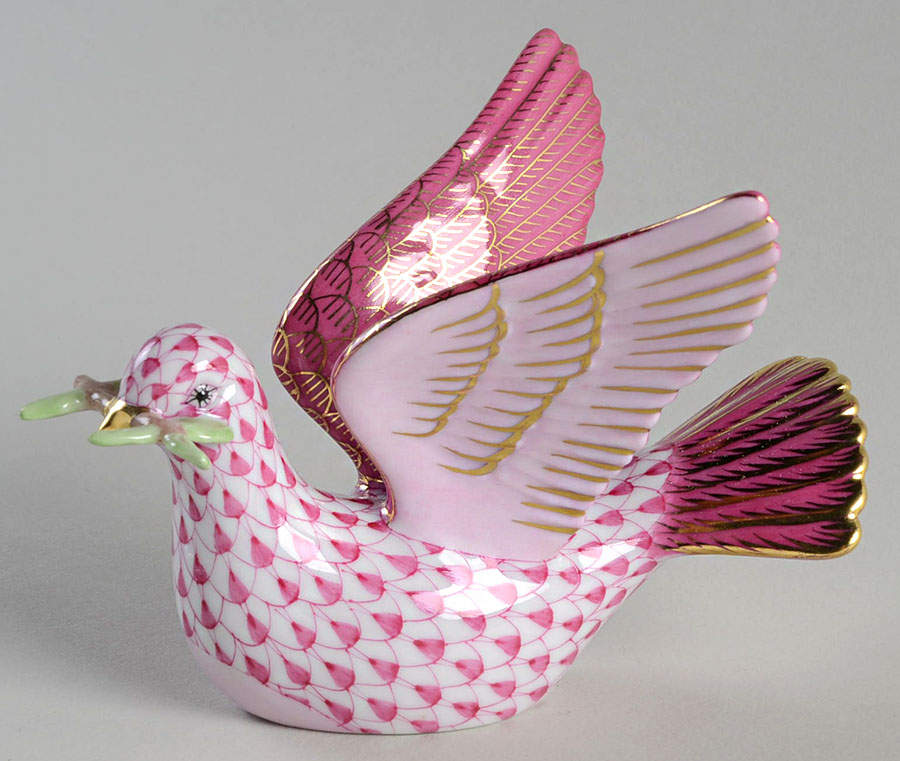 Birds Peace Dove With Branch-Raspberry - No Box by Herend-1