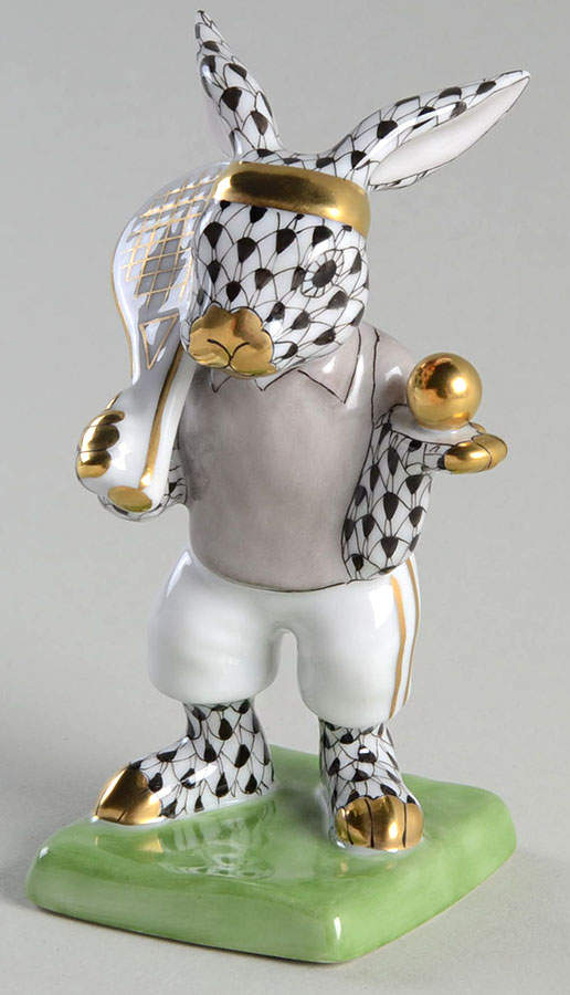 Rabbits-Bunnies (Sports) Tennis Bunny-Black - No Box by Herend-1