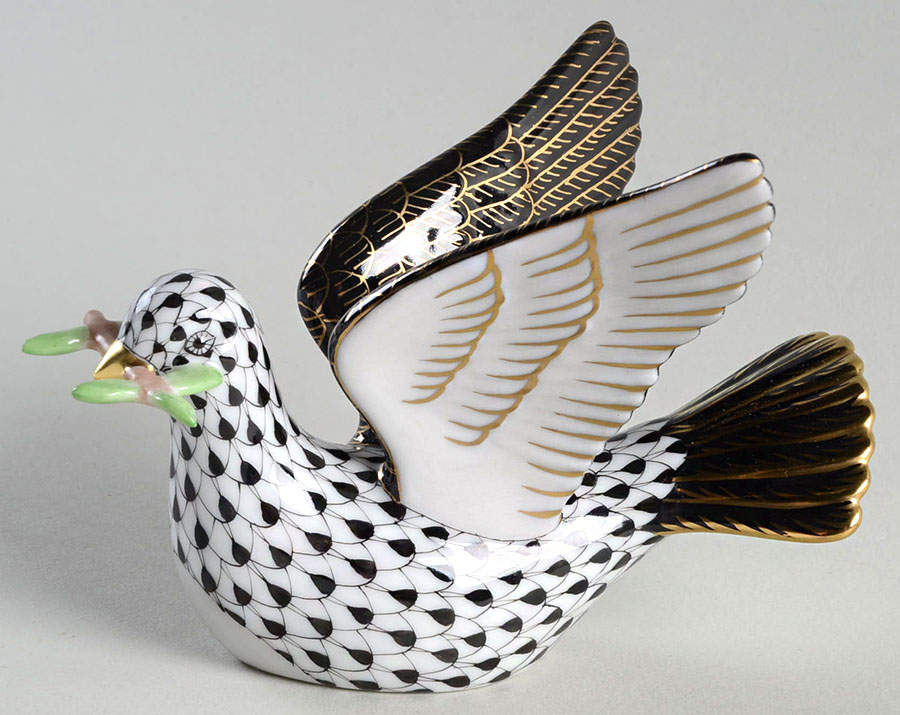 Birds Peace Dove With Branch-Black - No Box by Herend-1