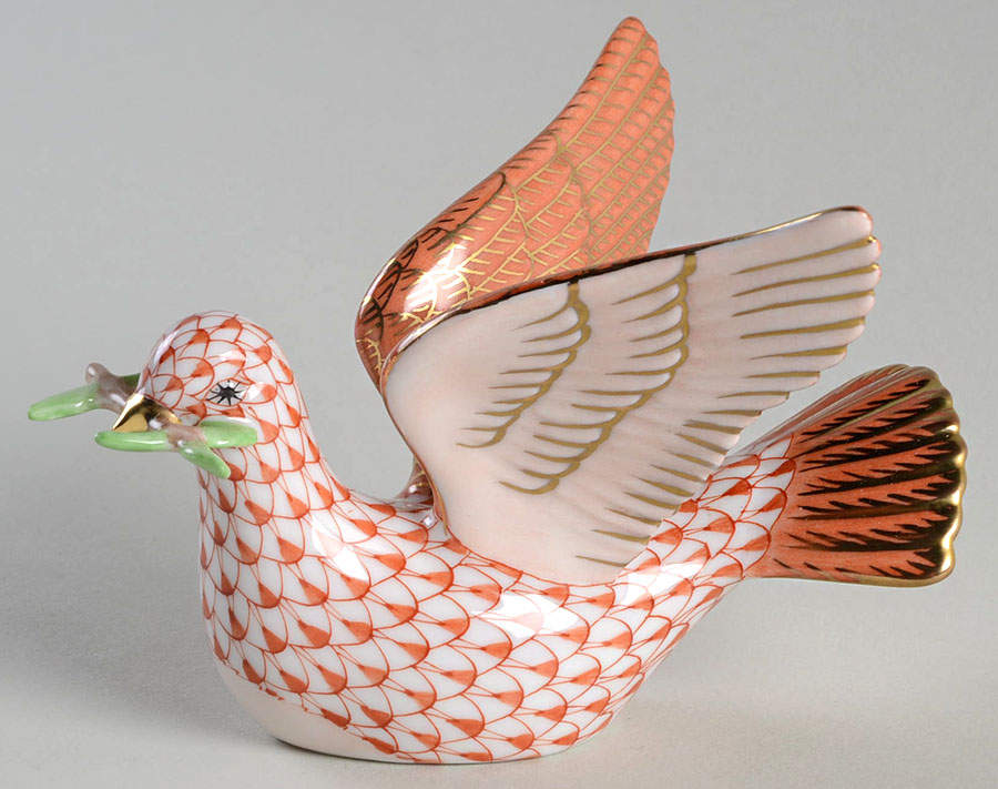 Birds Peace Dove With Branch-Rust - No Box by Herend-1