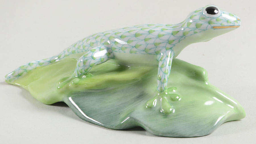 Reptiles-Snakes Gecko On Leaf-Key Lime - No Box by Herend-1