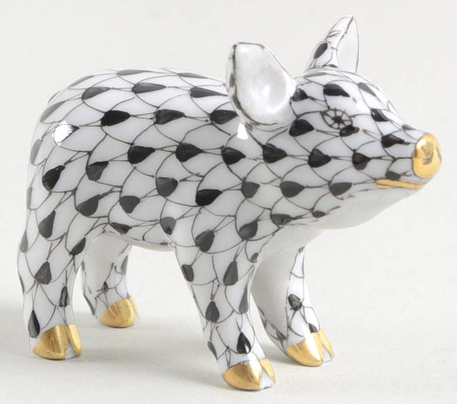Pigs Little Pig Standing-Black - No Box by Herend-1