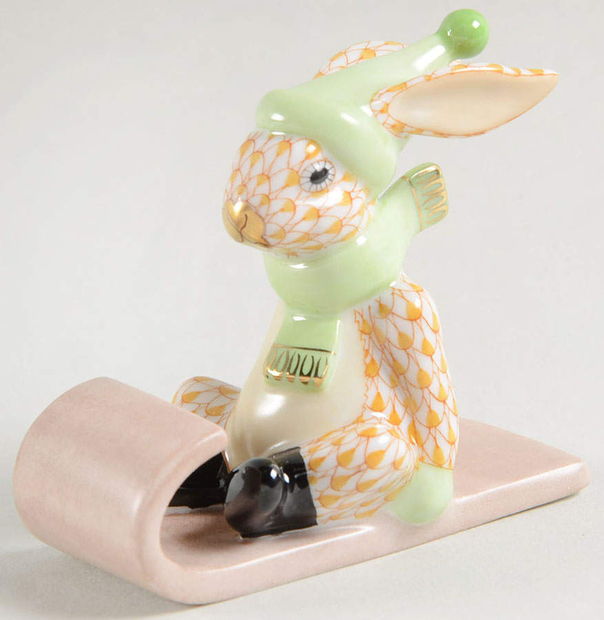 Rabbits-Bunnies (Sports) Sledding Bunny-Butterscotch - No Box by Herend-1