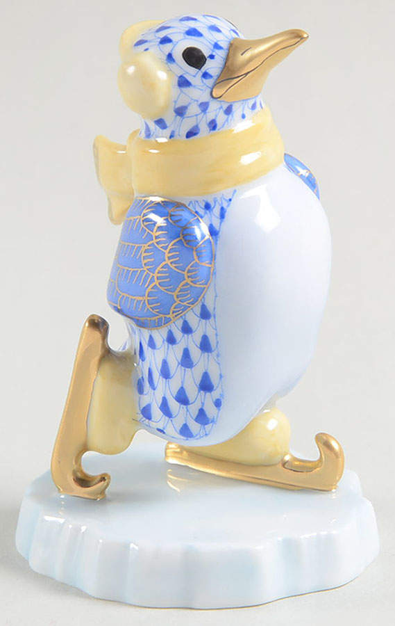 Waterfowl Ice Skating Penguin-Sapphire - No Box by Herend-1