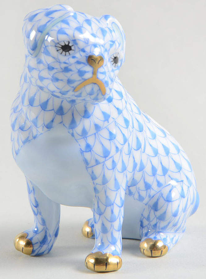 Dogs Sitting Pug-Blue - No Box by Herend-1