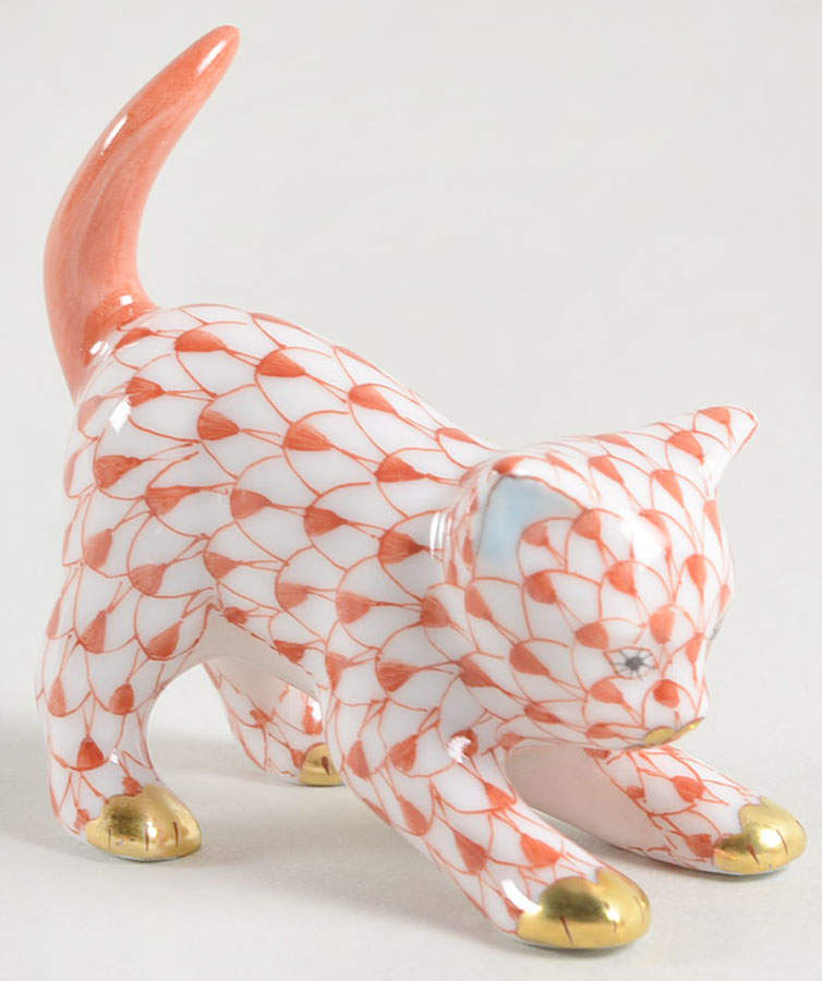 Cats Stretching Kitty-Rust - No Box by Herend-1