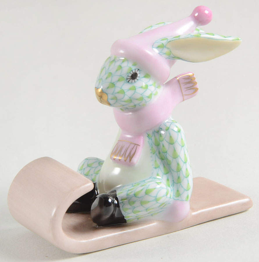 Rabbits-Bunnies (Sports) Sledding Bunny-Key Lime - No Box by Herend-1