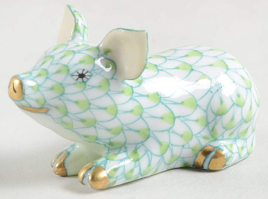Pigs Little Pig Lying-Key Lime - No Box by Herend-1
