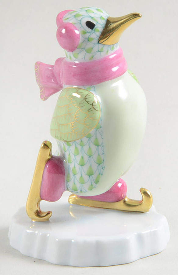 Waterfowl Ice Skating Penguin-Key Lime - No Box by Herend-1