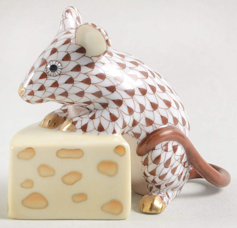 Rodents Mouse Eating Cheese-Chocolate - No Box by Herend-1